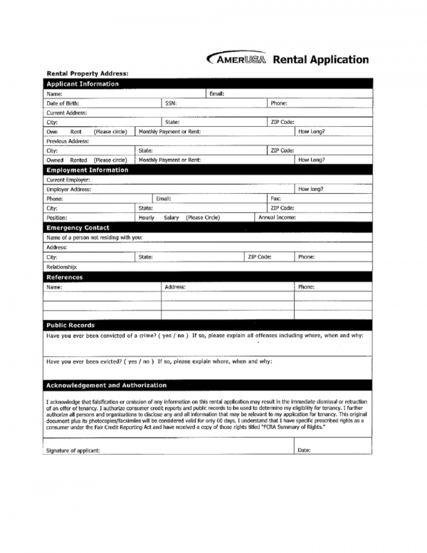 Rental Application page 1