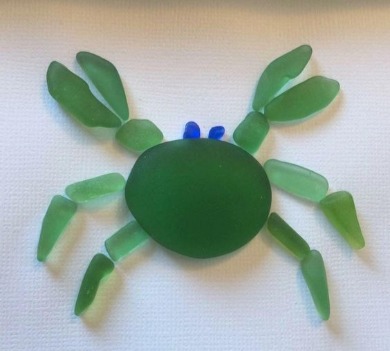 Crab made from green sea glass | Sun-Surf Emerald Isle Beach Rentals