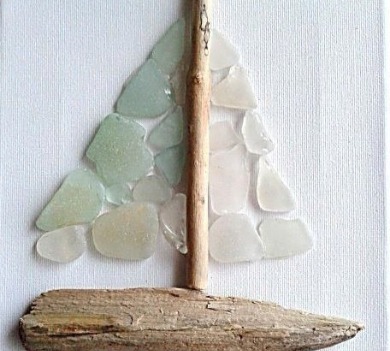 DIY sailboat made from sea glass and driftwood | Sun-Surf Emerald Isle Beach Rentals