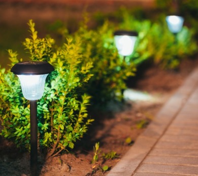 Solar lights along walkway of home for curb appeal | Sun-Surf Emerald Isle Real Estate