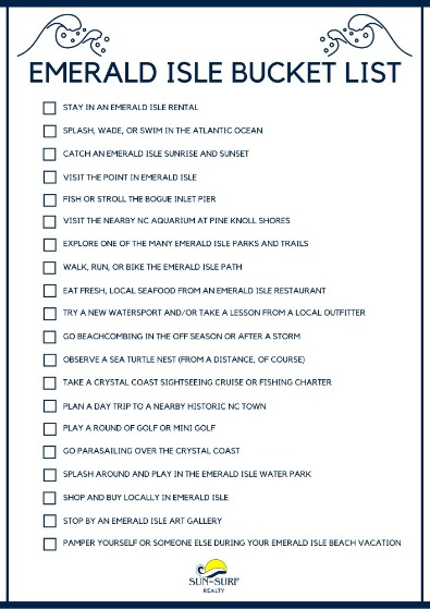 Emerald Isle Bucket List Printable