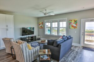 The living area of an Emerald Isle, North Carolina, rental to stay at on a winter vacation.